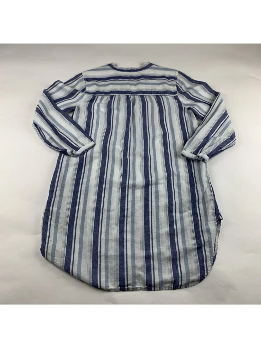 J.Crew Blue Striped Linen Blend Split Neck Tunic Shirt Dress S - Picture 7 of 8